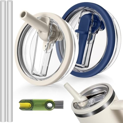 LeKuni 2 Pièces Cup Couvercle Étanche, Couvercle Stanley Cup Etanche, Stanley Cup Accessoires, Bouchon Stanley Cup, 40 Oz Tumbler Flip Straw, Reusable Tumbler Accessory (Blanc+Bleu foncé)