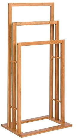 Acomoda Textil – Toallero de Pie Múltiple Bambú con 3 Barras Resistente y Funcional. Soporte Organizador en 3 Niveles para Dormitorio o Baño 48x24x80 cm. (3 Alturas)