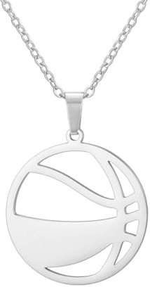 LIKGREAT Basketball Anhänger Halskette Edelstahl Kette Mode Sport Basketball Schmuck für Basketball-Fans Athleten (Silber-2)