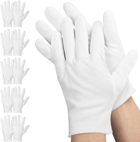 Einfa Weiße Baumwollhandschuhe M - 5 Paar (10 Stück) Handschuhe Baumwolle Mittel - 23cm Cotton Gloves - Arbeitshandschuhe Work Gloves - Stoffhandschuhe Baumwollhandschuh Weiß