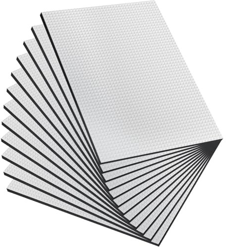 Fentar 12Pcs Isolant Phonique Voiture, 25×18cm Isolation Phonique Voiture Autocollant, Isolant Thermique Voiture Durable de 5 mm d'Épaisseur, Insonorisation Capot Moteur Étanches Isoler