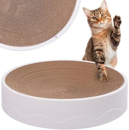 Arbre à Chat en Carton, Grand Jouet à griffer, Chat couché, Rond