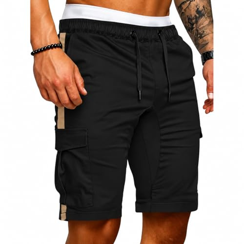 Geagodelia Short Cargo Décontracté pour Homme avec Cordon de Serrage Multiples Poches Fonctionnelles - Short Ample pour Plage Sport d'été (Noir, M)