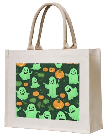 lootpe Green Ghost Horror Halloween Pumpkin 2 - Bolsa de regalo personalizada, bolsa de viaje de lona para playa, bolsas de compras, regalo para mujeres y madres