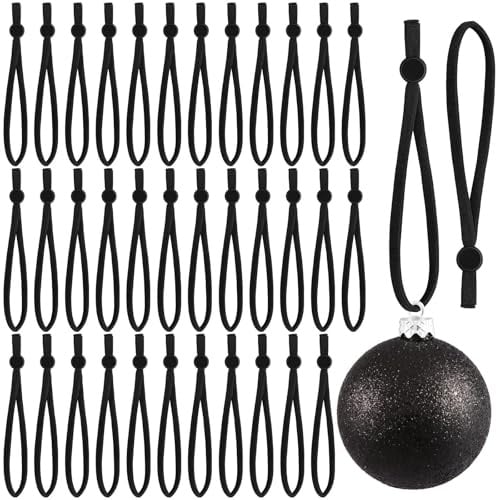 JUNEBRUSHS 150 Stück Ornamentanker für Weihnachtsbaum, verstellbare Ornamentbandaufhänger, Weihnachtsbänder, Ornamentschnurbandschlaufen zum Aufhängen von Ornamenten Baumschmuck, Schwarz