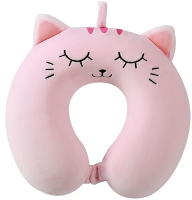 I-TOTAL® - Reisekissen für Nackenstütze, Nackenstützkissen/Kissen Lustiges Reisekissen (PINK CAT)