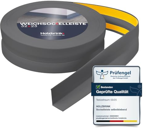 HOLZBRINK Weichsockelleiste selbstklebend PVC 32x23mm, 2 m | Küchenleiste Arbeitsplatte | Abschlussleiste selbstklebend für Badezimmer | Farbe: Dunkelgrau