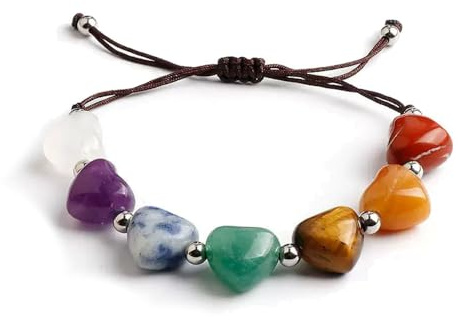 TJUSPIRIT 7 Chakra Armband mit Herz Steinen, Energie & Schutz, Verstellbares Geflochtenes Baumwollband (13-29 cm) Naturstein Handgemacht
