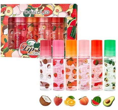 Domality 6er-Set Lipgloss Zum Aufrollen - Fruchtige Aromen - Transparenter Volumen-Lipgloss - Kinder Lippenpflege - Feuchtigkeitsspendendes Lippenöl - Partygeschenk