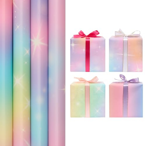 4 Rollen Geschenkpapier (43 cm x 3 m), mehrfarbiges Geschenkpapier für Geburtstage, Hochzeiten, Partys und andere festliche Anlässe