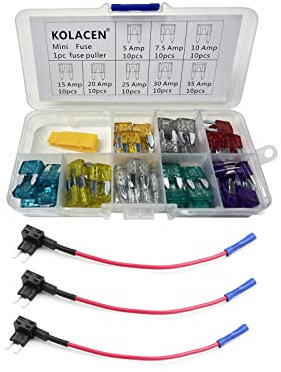KOLACEN Automotive Auto Truck Mini Blade Typ Sicherung Assorted Kit 81 Stück + 3 Stück 16 Gauge Add-a-Schaltung Mini Fuse TAP Adapter