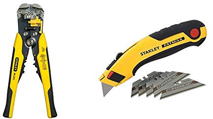 Stanley FatMax Automatische Abisolierzange und Schneidzange FMHT0-96230, inkl. Drahtschneider – Für Kabeldurchmesser von 0.2 - 6 mm² – 21cm & Messer Fatmax (mit 5 Carbide Klingen,) 1 Stück, 7-10-778