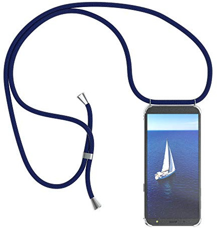 EAZY CASE Handykette kompatibel mit Samsung Galaxy J6 Handyhülle mit Umhängeband, Handykordel mit Schutzhülle, Silikonhülle, Hülle mit Band, Stylische Kette mit Hülle für Smartphone, Navy Blau