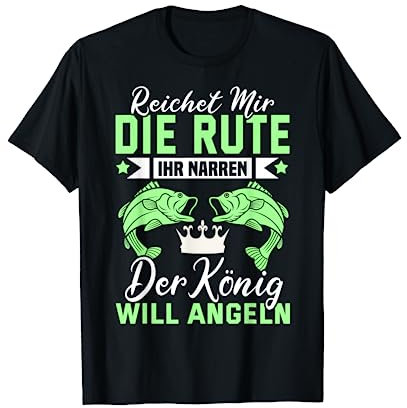 Coole Angel Spruch - Angeln Fischen Fischer Spruch Lustig - Reichet mir die Rute T-Shirt Schwarz S Unisex Erwachsene Kinder Kurzarm Klassische Passform Baumwolle Textdruck