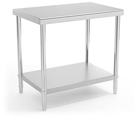 Royal Catering Stainless Steel Work Table Commercial Kitchen Prep Table Shelf 90x60cm 250kg RCAT-90/60-NW (2 Levels, Height Adjustable Legs 2cm)