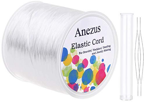 Stretchy String for Bracelets, Anezus Elastic String Jewelry Bead Cord with 2pcs Large Eye Beading Needles for Seed Beads, Pony Beads, Bracelets and Jewelry Making White