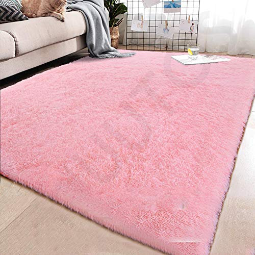 Peau de Mouton en Laine Tapis, Tapis Deco, Qualité Premium Antistatique, pour Le Salon, la Chambre ou la Chambre des Enfants, Rose Clair, 100 x 130 cm