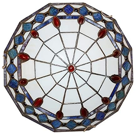 ACMHNC Tiffany Stil Deckenleuchte Retro,Tiffany Lampe Mit Runde Bunt Glas Lampenschirm Vintage Deckenlampe Für Wohnzimmer Schlafzimmer Esszimmer Küche Flur Badezimmer Deckenleuchten,E27,Blau,30CM
