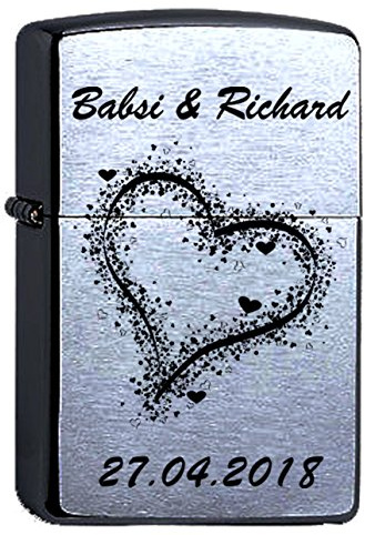 Zippo Benzinfeuerzeug Herz Herzen mit Lasergravur personalisiert Liebe Paar Hochzeit verliebt Verlobung mit Wunschtext Personalisieren