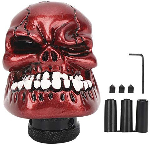 Yctze Pomello del cambio, adattatori 8MM/10MM/12MM Testa del cranio Stick Manopola del cambio manuale Leva Cambio modificato Accessori per auto(Rosso)