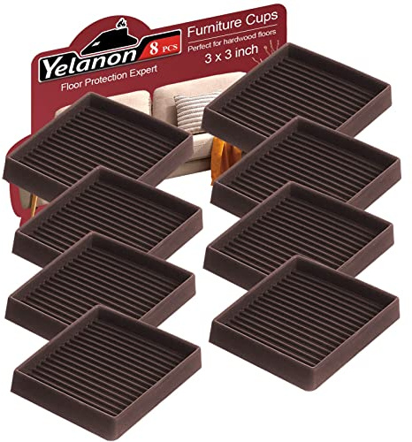 Yelanon Non Slip Furniture Pads for Hardwood Floors -8 Pcs 3” Furniture Coasters Cups, Anti Skid Furniture Grippers Rubber Feet, Floor Protectors for Furniture Bed Couch Stoppers
