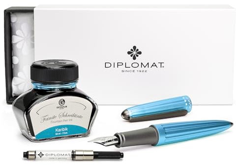 Diplomat Aero Füllhalter in türkis mit Edelstahlfeder M und farblich perfekt passender Füllhaltertinte