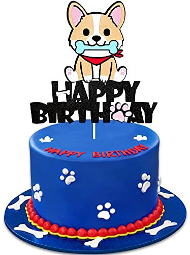 Walisischer Corgi Happy Birthday Tortenaufsatz – Welpe Hunde Party Glitzer Corgi Kuchenzubehör – Let's Pawty Party Kindergeburtstagsparty-Dekorationen Gastgeschenke