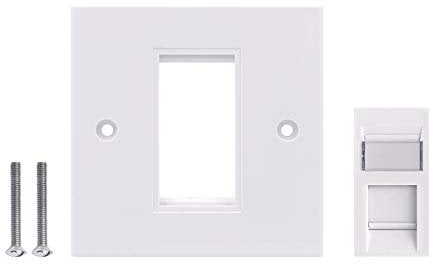 LEENUE RJ45 Socket Cat6, Ethernet Socket, Single Ethernet Faceplate, RJ45 Network Wall Plate 1 Port with Keystone Jack, White