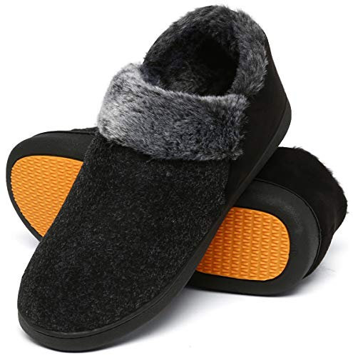 Mishansha Warme Hausschuhe Herren Winter Pantoffeln Herren Hausschuh Männer Memory Foam Slippers Geschlossen Fell Hauspantoffeln Rauchiges Schwarz,Gr.47