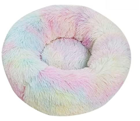Aldenhoven Goods Hundebett Plüsch 40-120 cm Rund Katzenbett Hundekissen Katzenkissen Donut Hundekörbchen Blitzversand (Regenbogen, 80 cm)