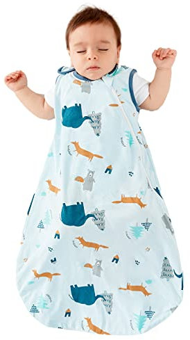 Duomiaomiao Baby Schlafsack,0.5 Tog Ganzjahres Cartoon Jungen Schlafsack, leichter hochwertiger Baumwoll-Mädchen Schlafsack, geeignet für Kinder im Alter Von 6 Monaten bis 3 Jahren(70-Elefant)