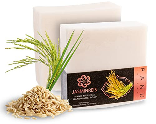 Panu Seifen Jasminreis - Vegane Duschseife für alle Hauttypen - Naturseife als festes Duschgel und festes Shampoo - Premium Soap Bar - Natürlicher Duschbrocken als festes Duschgel