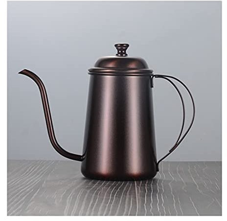 Kaffeebereiter Kaffeekessel 650ml Gießen Sie über Kaffee Tee Topf Swan Langer Hals Tropst Kessel Edelstahl Non-Stick Dünne Mund Schwanenhals Tropfkessel Kaffeepressen (Color : Bronze)