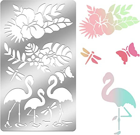 ORIGACH 17.7 x 10.1 cm Schablonen, Flamingo Metall Schablonen für Brandmalerei Holzverbrennung Gravur und Scrapbooking Projekt