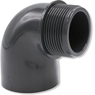 PVC Winkel-Muffe 90° mit Außengewinde I 50 mm x 1 1/2 Zoll I Klebemuffe x AG I PVC-U Rohrmuffe mit 2-Anschlüssen I PVC Verbindungsstück für Verschraubungen und Fittinge I bm208