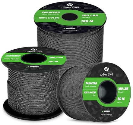 Abma Cord Paracord 2mm 100m 100% Nylon Seil Typ I Schnur mit 1 Kern Allzweckseil - Max. 45kg (100lbs) - Schwarz