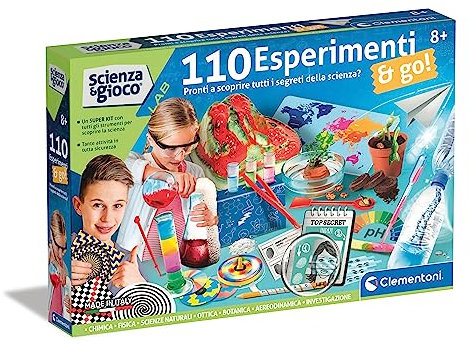 Clementoni Lab-110 Go-Gioco Scientifico 8 Anni, Laboratorio di Scienze, Esperimenti per Bambini di Chimica, Fisica, Botanica, Made in Italy, Colore Italiano, 19361