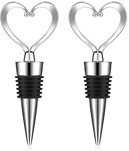 COMNICO Heart Wine Stopper Decorative Beverage Bottle Sealers Cover Wine Outlet Cap Reusable Rubber Plug Cork Sealing Saver for Wine Champagne Beer Collection Silver 2 Pack