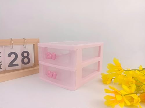 Carino scatola portaoggetti di colore rosa, organizer da scrivania, per bagno, camera da letto, gioielli, per riporre piccoli oggetti (2 strati (17,9 x 13,3 x 10,6 cm)