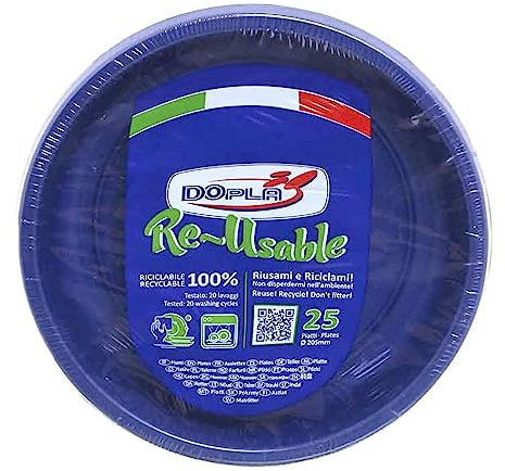 Zeus Party Dopla Piatti fondi Riutilizzabili Blu Plastica 100% Riciclabile 25 pz