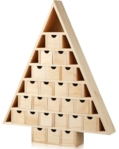 Suzile Christmas Advent Calendar Wooden DIY - with 24 Removable, Fillable Empty Drawers, Advent Calendar for Countdown, DIY, Decoration, Gifts