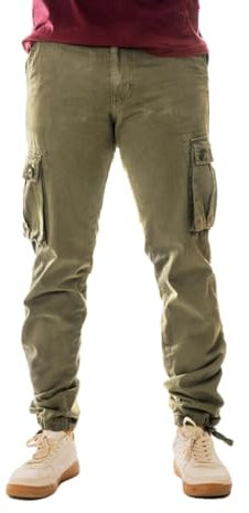 Vasego Men's Cargo Trousers - Durable Work Pants for Men with 6 Pockets - Loose Fit Men's Work Trousers - Camping Hiking Trousers | Colour: Olive, Size: 32