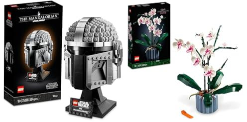LEGO Star Wars The Mandalorian Helm Modellbausatz für Erwachsene & Icons Orchidee, Künstliche Pflanzen Set mit Blumen, Modellbausatz für Erwachsene