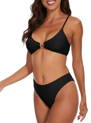 Evolyline Bikini Damen Set Triangel Brazilian Style Sexy Push Up Damen Bikini Set, V Ausschnitt O-Ring High Cut Bustier Bikini Kleine Oberweite Beachwear Zweiteiliger Bademode Swimsuit