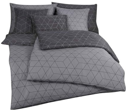 Traumschlaf Mako-Satin Bettwäsche Geo grau 155x220 cm + 80x80 cm