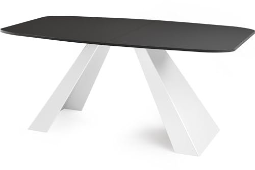 WFL GROUP Esstisch Monte Weiß im Modern Stil, Rechteckiger Tisch - Ausziehbar von 160 cm bis 200 cm, Pulverbeschichtete Weiße Metallbeine - 160 x 80 cm - Schwarz