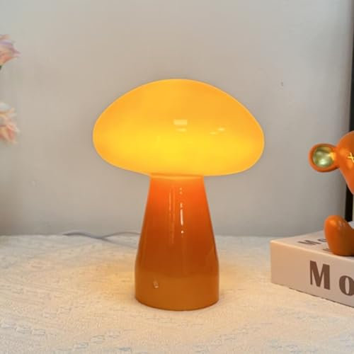 GUANSHAN Retro-Glas-Tischlampe, kreative süße Pilz-Schlafzimmer-Tischlampe, Nachttischlampe, Vintage-dekorative Tischbeleuchtung, Nachtlicht für Wohnzimmer, Schlafzimmer