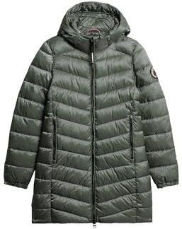 Superdry Damen Mittellanger Fuji Steppmantel mit Kapuze Sturmwetter Blau 40