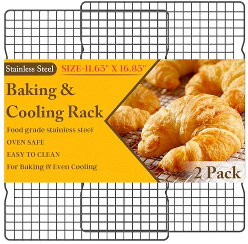 2 griglie di raffreddamento per cucinare e cuocere in forno, 30 x 40 cm, in acciaio inox resistente, per cottura, grigliare, arrostire, forno e lavastoviglie, adatta a mezze teglie