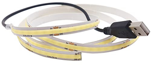Cleiscry COB USB LED Streifen 1m 2m 400LEDs/m LED Strip DC5V RA>90 ohne Dimmer Flexibel hohe Dichte für TV PC DIY Dekoration Inneneinrichtung (natürlich weiß (4000K), 2m (mit USB Stecker))